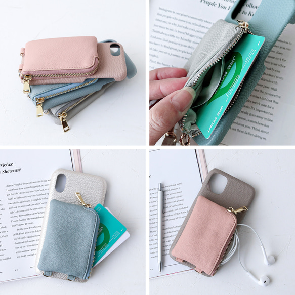 ポケットポーチ付きiphone17 16e 15 SE3 xperia galaxy Pixel スマホケース 刻印 5枚目の画像