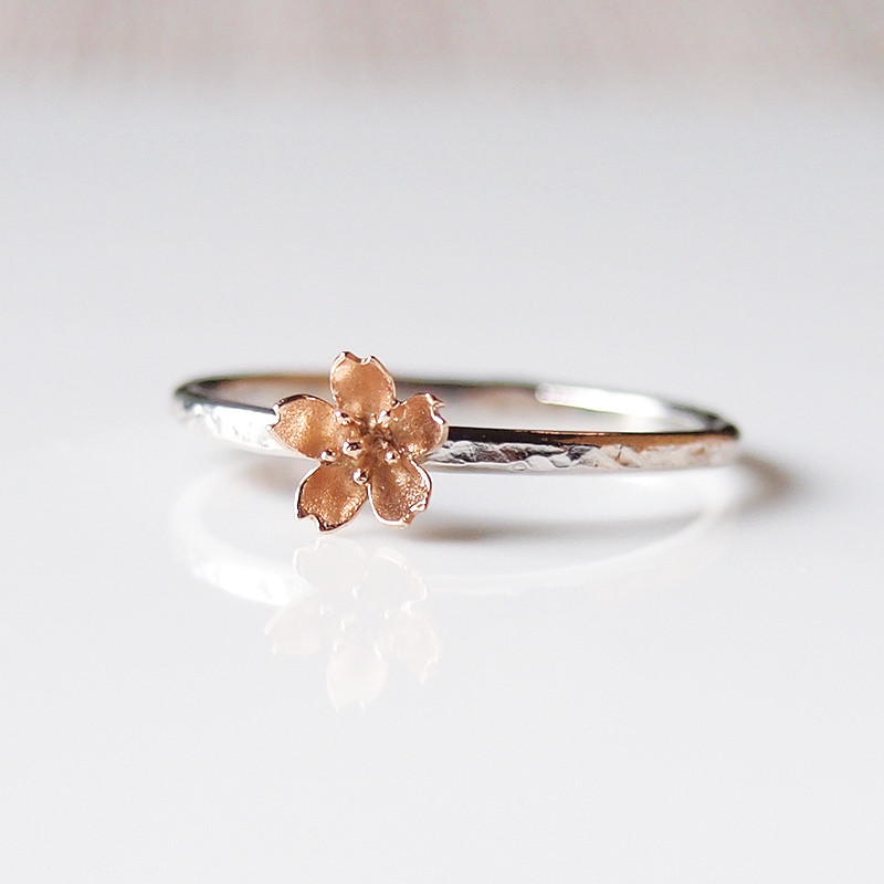 K18プラチナ色褪せないジュエリー桜の指輪｜受注生産｜オーダー｜送料無料