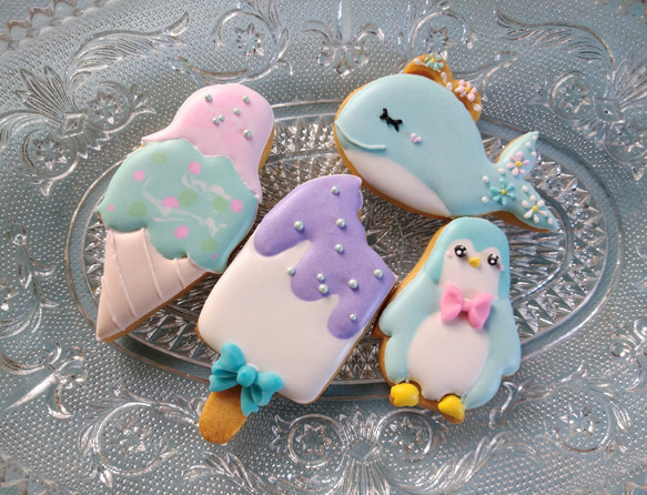 Creema限定『夏のクッキー缶』選べる!クジラとペンギンのアイス屋さん※白砂糖不使用身体に優しいアイシングクッキー 6枚目の画像