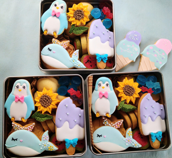 Creema限定『夏のクッキー缶』選べる!クジラとペンギンのアイス屋さん※白砂糖不使用身体に優しいアイシングクッキー 8枚目の画像