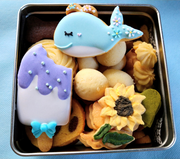 Creema限定『夏のクッキー缶』選べる!クジラとペンギンのアイス屋さん※白砂糖不使用身体に優しいアイシングクッキー 4枚目の画像