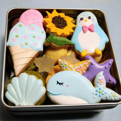 Creema限定『夏のクッキー缶』選べる!クジラとペンギンのアイス屋さん※白砂糖不使用身体に優しいアイシングクッキー 3枚目の画像