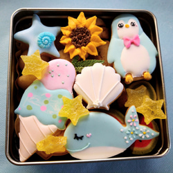 Creema限定『夏のクッキー缶』選べる!クジラとペンギンのアイス屋さん※白砂糖不使用身体に優しいアイシングクッキー 2枚目の画像