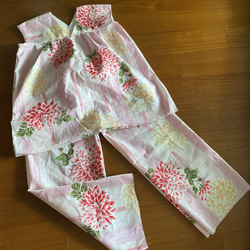 着物リメイク セミオーダー浴衣から花柄ワイドパンツセットアップとマスク 1枚目の画像