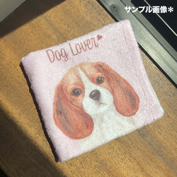 【 柴犬 水彩画風 毛色2色 】　タオルハンカチ　ピンク＆ブルー2枚セット　犬　うちの子　プレゼント 4枚目の画像