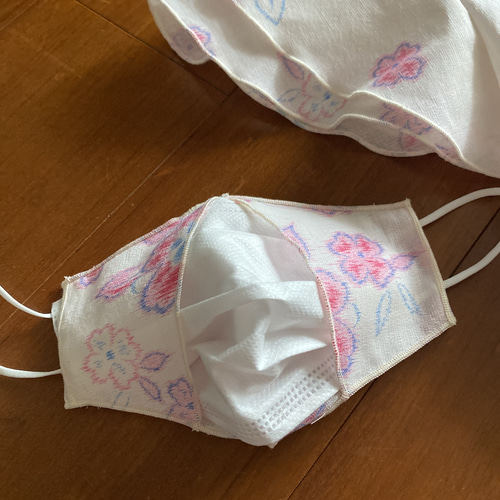 sale！ 着物リメイク 化繊の反物からゆるふわチュニックとマスク