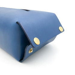 義大利手工植鞣牛皮-銅釦面紙盒-道奇藍 Dodger Blue 第4張的照片