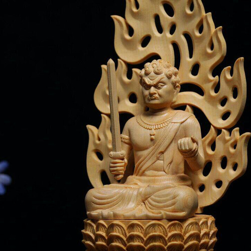 総柘植材 特上彫 仏教工芸品 木彫仏像 不動明王坐像 彫刻 cisjsj