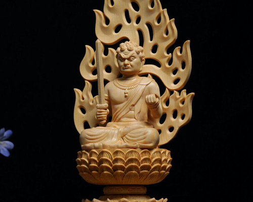 総柘植材 特上彫 仏教工芸品 木彫仏像 不動明王坐像 彫刻 cisjsj 通販