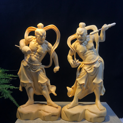 仏教美術 金剛力士像（阿形 吽形）仁王像 彫刻 災難除去 極上品
