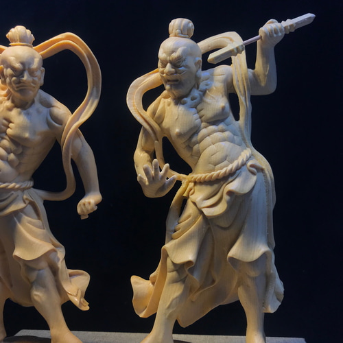 仏教美術 金剛力士像（阿形 吽形）仁王像 彫刻 災難除去 極上品 木彫