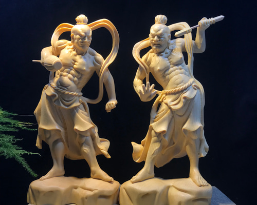仏教美術　陶器製　金剛力士像　仁王像　阿形　吽形　在銘　M　R4636C 仏教美術 陶器製 金剛力士像 仁王像 阿形 吽形 在銘 M R4636C