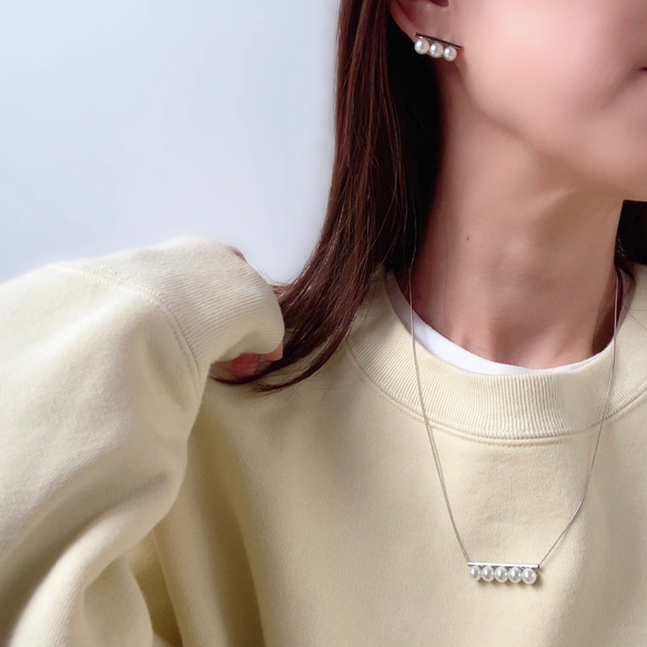 パイプバーと3連パールのピアス/イヤリング 16枚目の画像