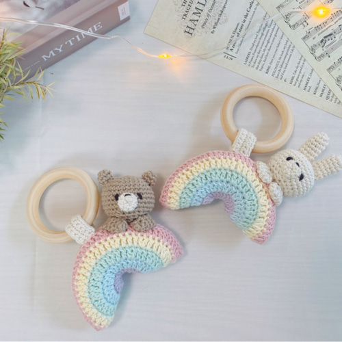 くまさん♡うさぎさん 虹の歯固めラトル ⋆꙳ おもちゃ・人形 𝑠ℎ𝑜𝑝