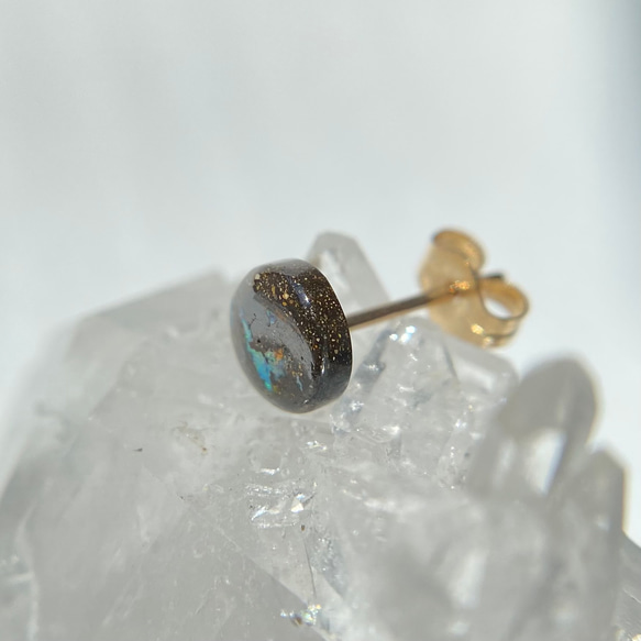 天然ボルダーオパール14kgf片耳ピアス☆オーストラリア産原石から磨いた１点もの！ 7枚目の画像