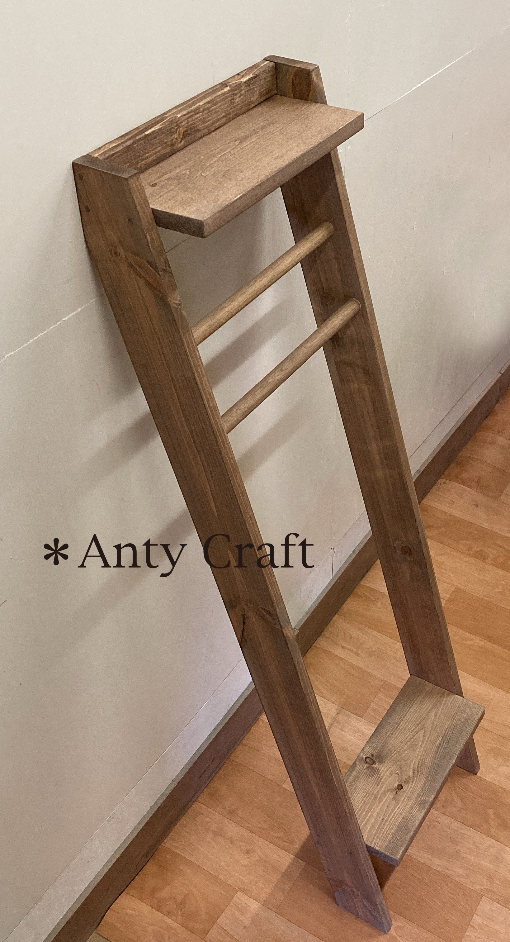 【サイズオーダー可】【引取可能】無垢材　ラダータイプの傘かけ（飾り棚付） 傘立て　幅35cm UN/UN 完成品