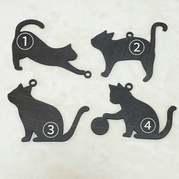 【送料無料】 猫のキーホルダー ４種 猫 キーホルダー 可愛い 猫グッズ ネームタグ 木製 キャットタグ 名入れ 2枚目の画像
