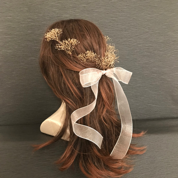 プリザーブドフラワー　かすみ草　結婚式　成人式　卒業式　袴　振袖 髪飾り　ヘッドドレス　ハーフアップ 5枚目の画像