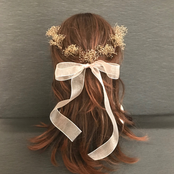 プリザーブドフラワー　かすみ草　結婚式　成人式　卒業式　袴　振袖 髪飾り　ヘッドドレス　ハーフアップ 1枚目の画像