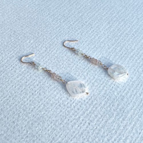 14kgfピアス♡ロイヤルブルームーンストーン×アクアマリン×ローズ