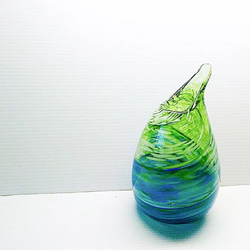 ひっぱり　/　吹きガラス　/　ガラスの花瓶　/　青緑色 2枚目の画像