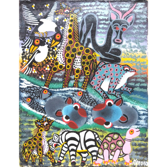 アフリカ絵画ティンガティンガ アフリカ絵画『 Animals / night kili 2 』ティンガティンガ by