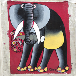 アフリカ絵画『 Tembo in red 』ティンガティンガ by Nakoko 40*30cm 3枚目の画像