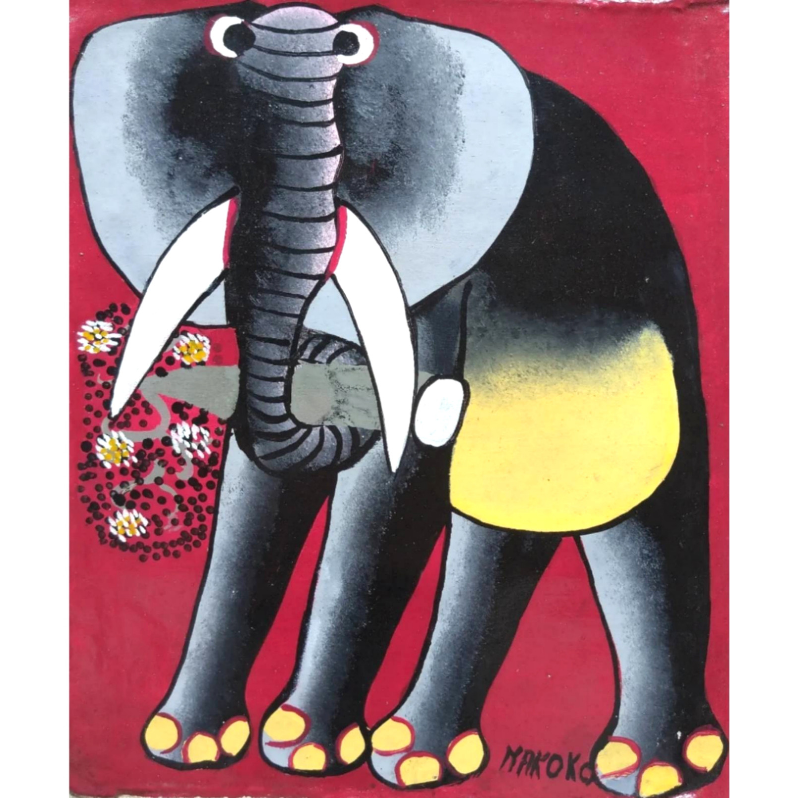 アフリカ絵画『 Tembo in red 』ティンガティンガ by Nakoko 40