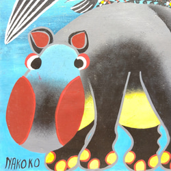 アフリカ絵画『 Kiboko in blue 』ティンガティンガ by Nakoko 40*30cm 2枚目の画像