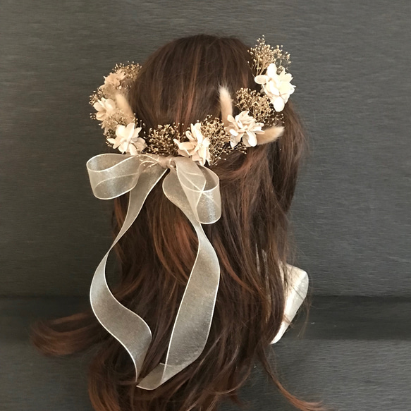 プリザーブドフラワー　髪飾り　リボン　ヘッドドレス　結婚式　成人式　ウェディング　卒業式　ボタニカル 7枚目の画像