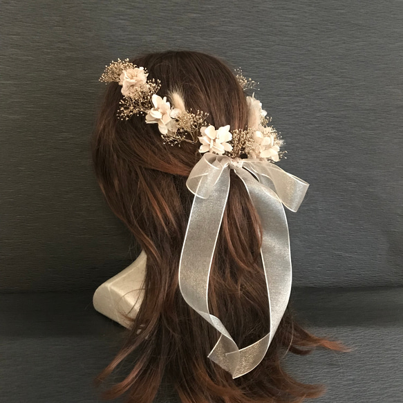 プリザーブドフラワー　髪飾り　リボン　ヘッドドレス　結婚式　成人式　ウェディング　卒業式　ボタニカル 4枚目の画像