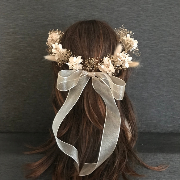 プリザーブドフラワー　髪飾り　リボン　ヘッドドレス　結婚式　成人式　ウェディング　卒業式　ボタニカル 1枚目の画像
