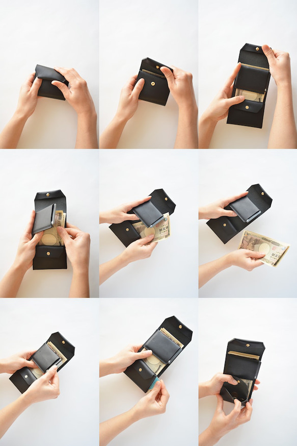 ミニ財布 本革 イタリアンレザー 小さい財布 ミニウォレット 日本製 ブラック 黒 [MOLVAR] 10枚目の画像