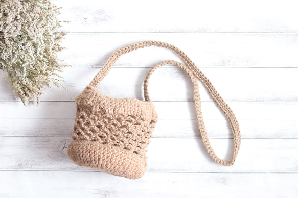 国産JUTE100%】手編みで丁寧に編み上げた麻ヒモあみ②ショルダーバッグ