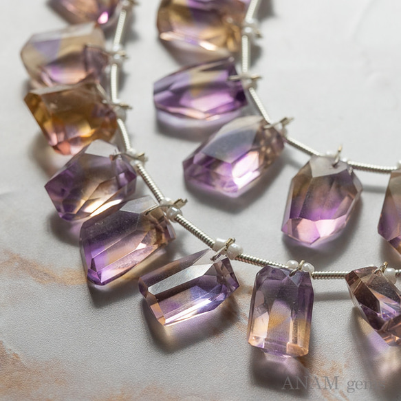 【3粒】【全粒バイカラー】アメトリン タンブルカット フェイス穴【ハイクォリティ】★ANAM gems 1枚目の画像