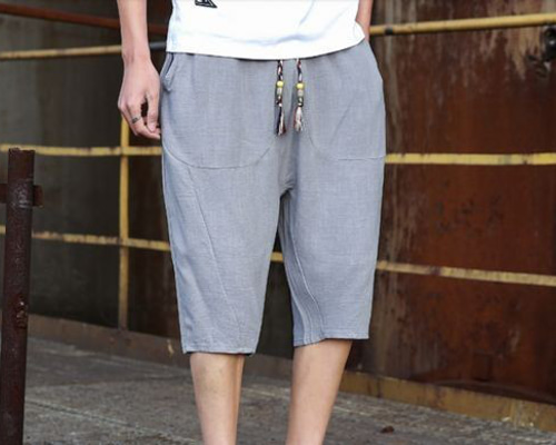 サルエルパンツ メンズ ハーフパンツ 麻 グレー ショートパンツ