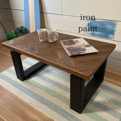 海沿いで人気♪ヘリンボーンテーブル 82cm×50㎝ 木製 ローテーブル ダークウォルナット 4枚目の画像