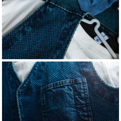 ビーチクロス ベスト 藍染 インディゴ 刺し子 綿100% ワークジャケット