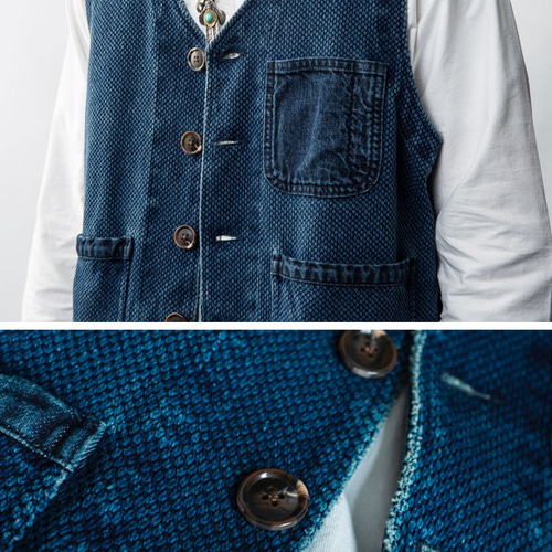 ビーチクロス ベスト 藍染 インディゴ 刺し子 綿100% ワークジャケット