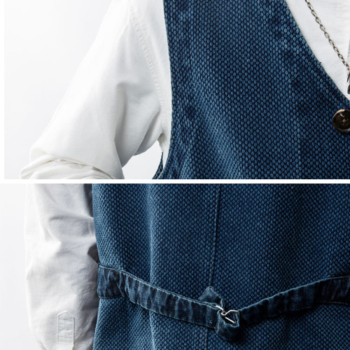 ビーチクロス ベスト 藍染 インディゴ 刺し子 綿100% ワークジャケット