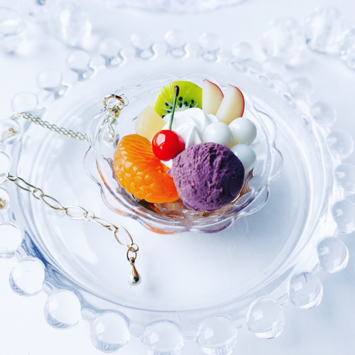 白玉クリームあんみつのネックレス フェイクスイーツ スイーツデコ 