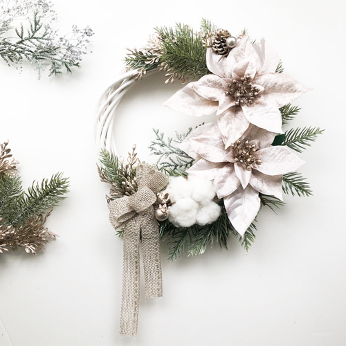 ゴールドベージュのクリスマスリース アートフラワー Ly