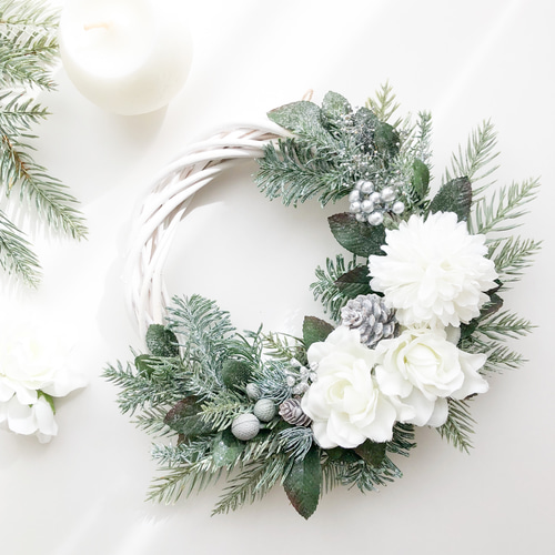 スノーホワイト＊ローズのクリスマスリース アートフラワー Ly 