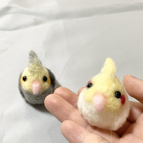 オカメインコ 羊毛フェルト （受注制作） 羊毛フェルト モカ＆ラテ