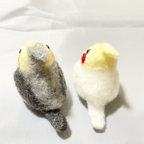 オカメインコ 羊毛フェルト （受注制作） 羊毛フェルト モカ＆ラテ