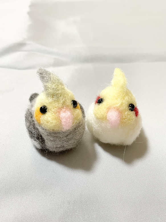 オカメインコ 羊毛フェルト （受注制作） 羊毛フェルト モカ＆ラテ