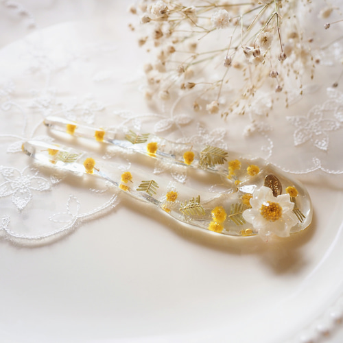 ミモザと花かんざしのヘアスティック かんざし レジン【11月いっぱい 