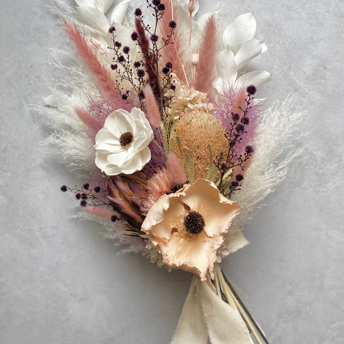 アネモネとバンクシアのパンパスグラスウェディングブーケ/ドライ 