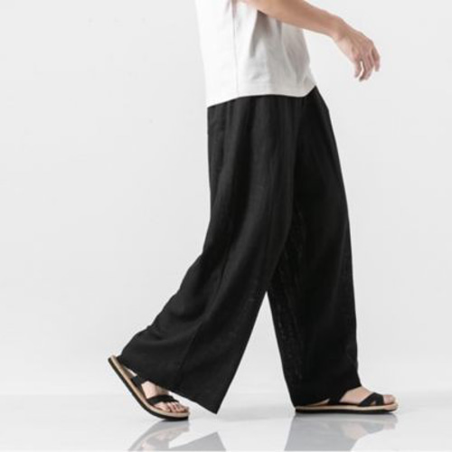 春夏新品 サルエルパンツ 黒 ワイドパンツ スウェットパンツ 麻