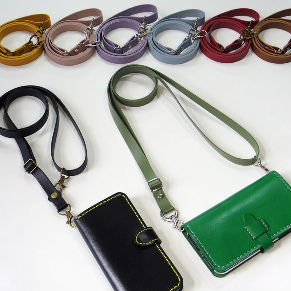 【Mocha】美品♪ GHERARDINI ソフティ レザーストラップ ショルダーストラップ PUレザー 幅1.5mm スマホショルダー 9色から選択